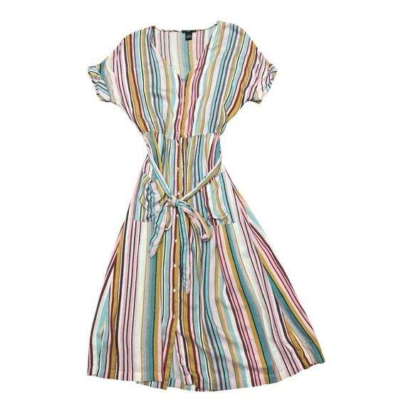 Chelsea & Theodore Rainbow Striped Multicolor Maxi Dress Size M Casual Relaxed - Picture 8 of 9